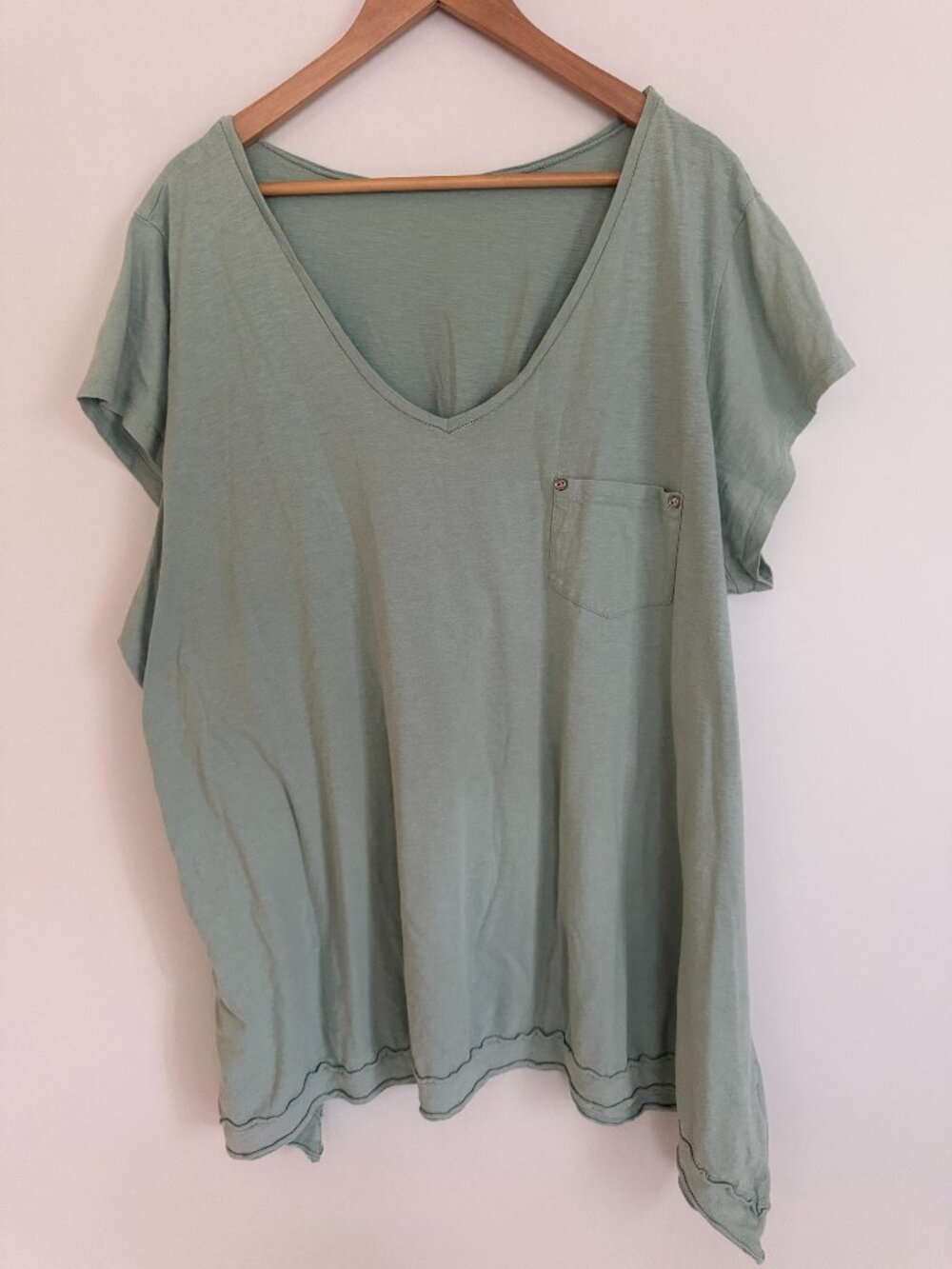 Unbranded Women Green Short Sleeve V Neck Pullover 100% Cotton Top Size 30/32